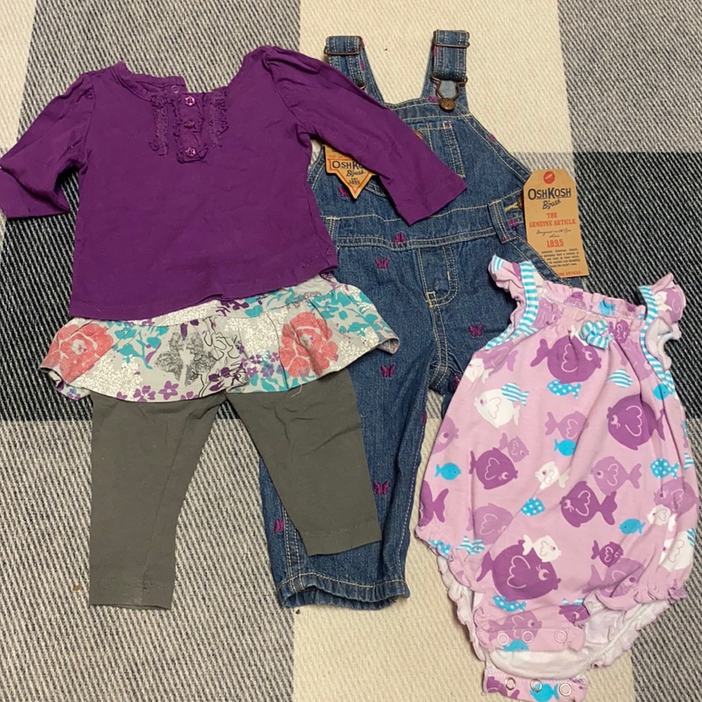 NWT OshKosh Overalls + 3pc Pack - 6M